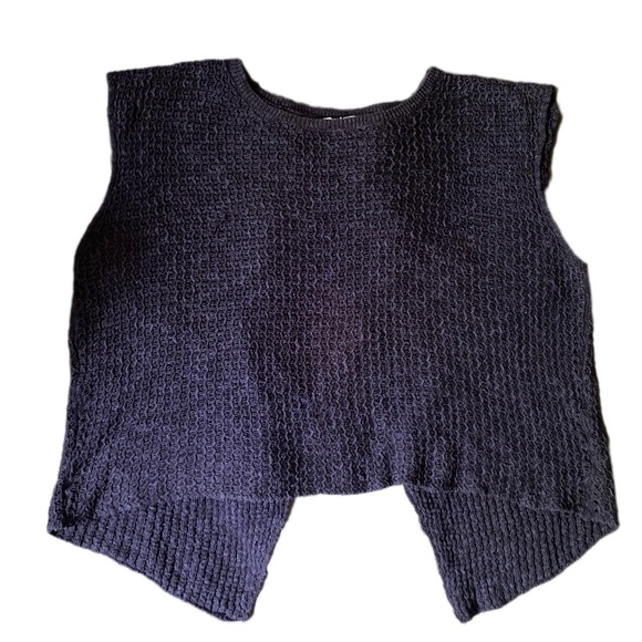 Eileen Fisher Navy Crochet Knit Split Back Top Organic Linen Cotton Blend XL - Picture 4 of 13